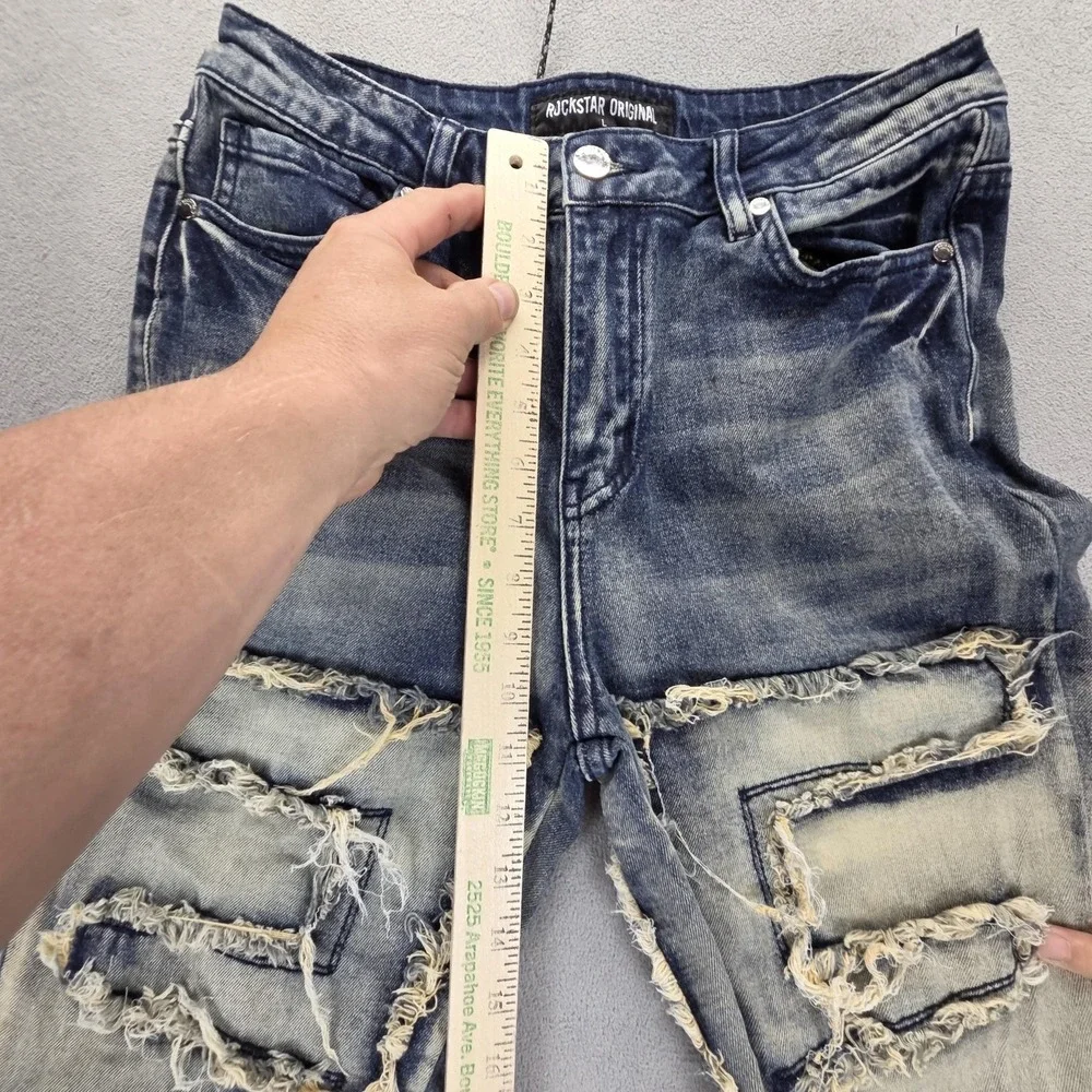 Rockstar Original Zariyah Stacked Flare Jeans Womens L Distressed Fringe 27x34